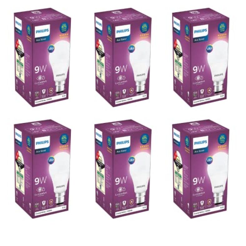Philips Ace Saver 9 Watt Led Bulb, Base B22 (Cool Day Light), Pack Of 6