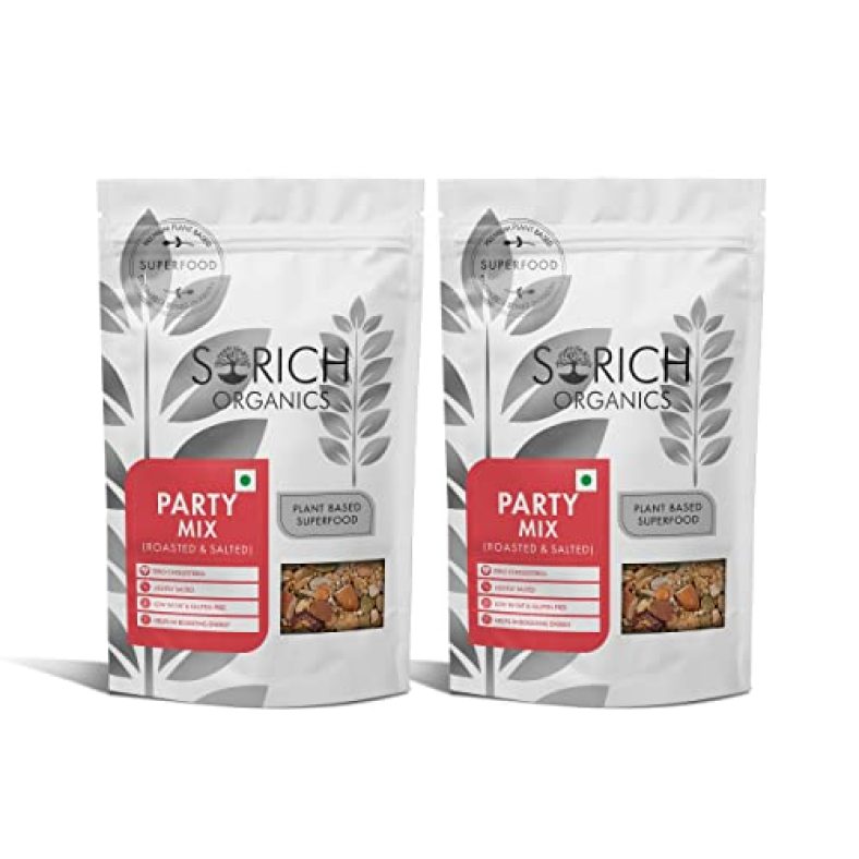Sorich Organics Party Mix Roasted & Salted – 300 Gm (Pack Of 2 X 150 Gm) – Roasted ( Almond, Cashew, Plain Soya Nuts, Quinoa Puff, Pumpkin & Sunflower Seeds) Raisins | Healthy Premium Mix Dry Fruits