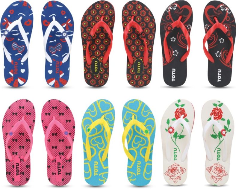 Totu Womens Comfort Stylish Trending With Colorful Printed Slippers Combo (Pack Of 6 Pairs) Size 6 Slippers(Multicolor 6)