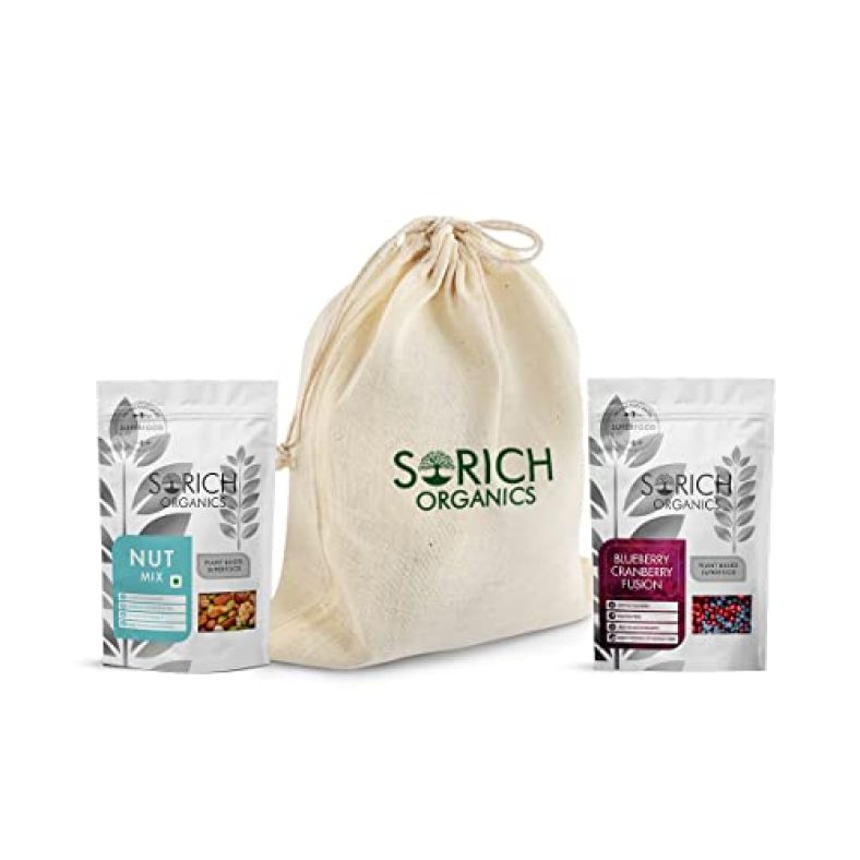 Sorich Organics Jute Potli Pack -Nut Mix 150Gm, Berry Fusion 150Gm – 300 Gm | Diwali Jute Potli Bag | Healthy Gifts | Gift Items | Diwali Gift For Relatives | Cranberry | Blueberry | Nut Mixture