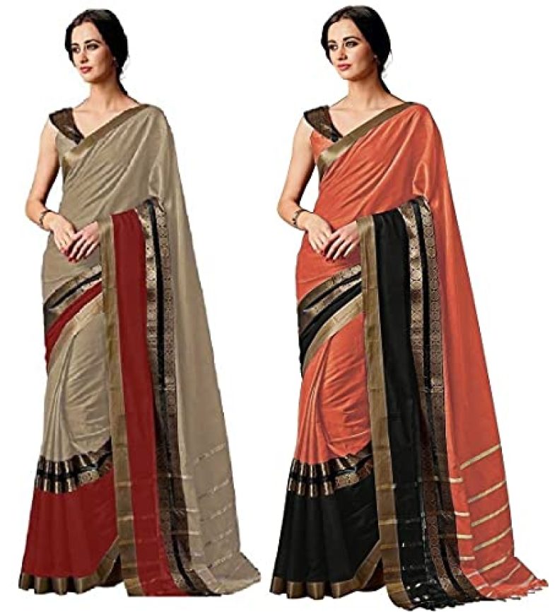 Gosriki Women’S Cotton Saree (Charmi-Combo-Pista-Gold_Multicolor)