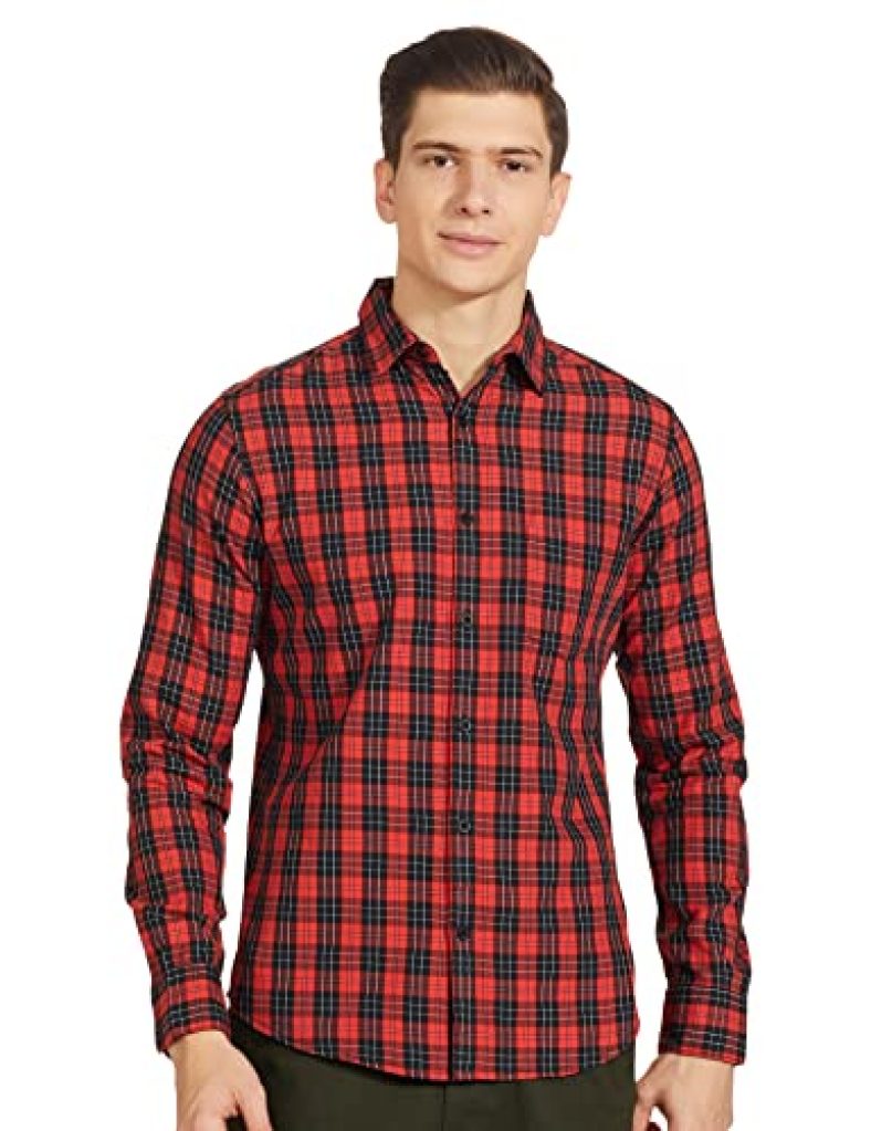 Amazon Brand – Symbol Men’S Checkered Regular Casual Shirt (S21-Sym-Csce-12_Red L)