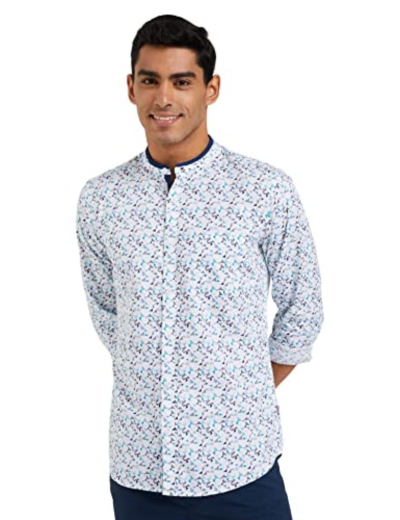 Amazon Brand – Arthur Harvey Men’S Printed Regular Casual Shirt (Ah-Cs-Bpr-12_Blue L)