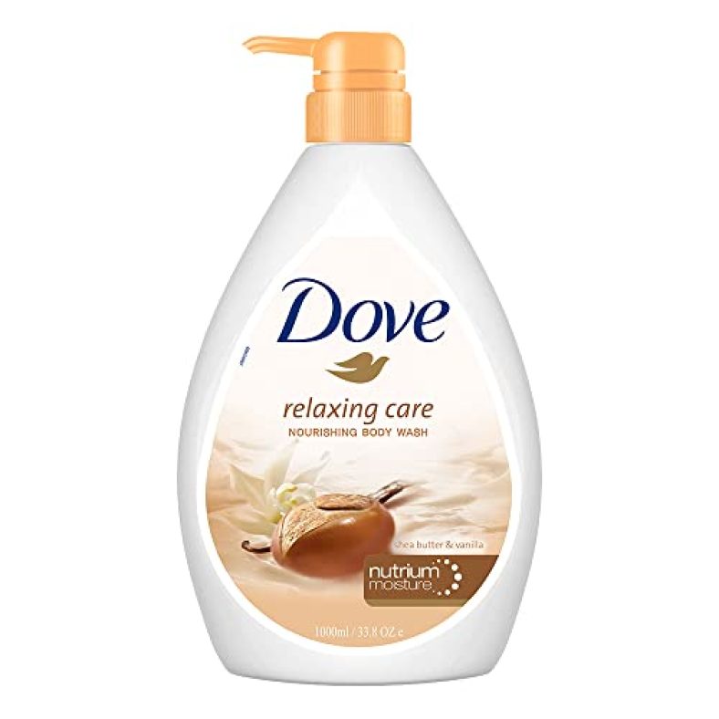 Dove Relaxing Shea Butter Body Wash With Vanilla Pump Bottle, Soothing Scent, Moisturizing Shower Gel With Naturally Derived Ingredients, Gentle Body Cleanser For Nourished & Smooth Skin, 1L