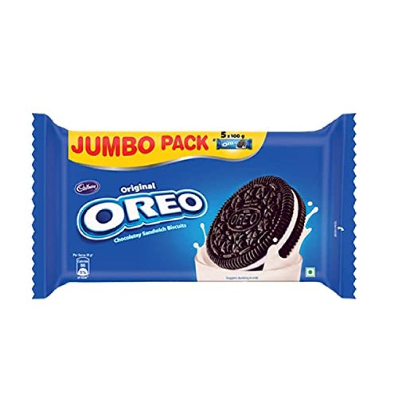 Cadbury Oreo Vanilla Flavour Cookie Sandwich Cream Biscuit Jumbo Pack (481.25G/ 500G Grammage May Vary)