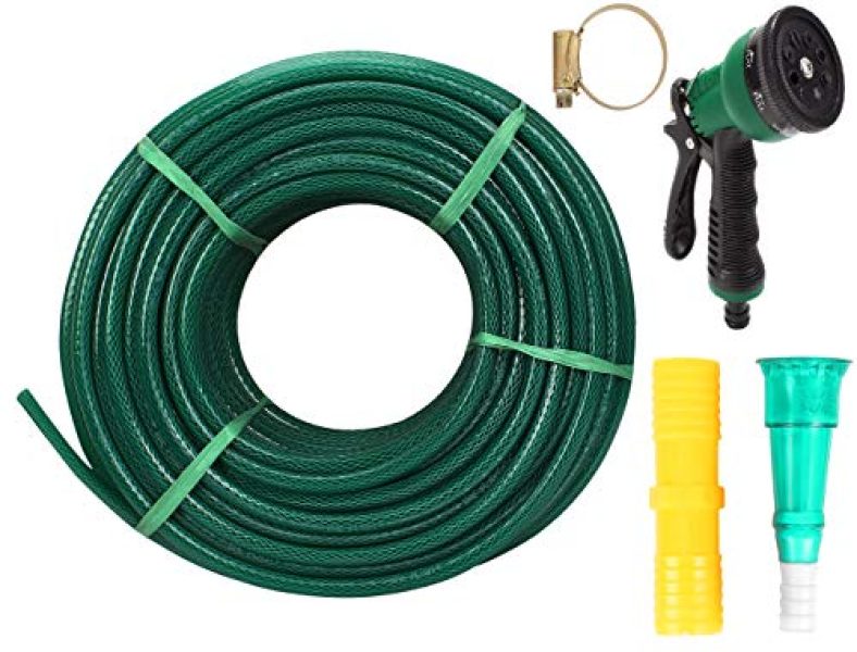 Thefitlife 1/2” (0.5 Inch) 12Mm 50 Feet (15 Meters) High Presure Heavy Duty Green Braided Water Pvc Hose Pipe Easy To Connect, Garden,Car Wash, Floor Clean, Pet Bath & Park With Spray Gun (5 Year Warranty)