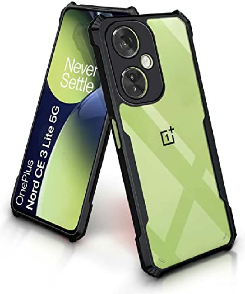 Basecase Shock Proof With Camera Protection Clear Hybrid Hard Protective Mobile Back Case Phone Cover For 1+ Ce3 Oneplus Nord Ce 3 Lite 5G (Jet Black)