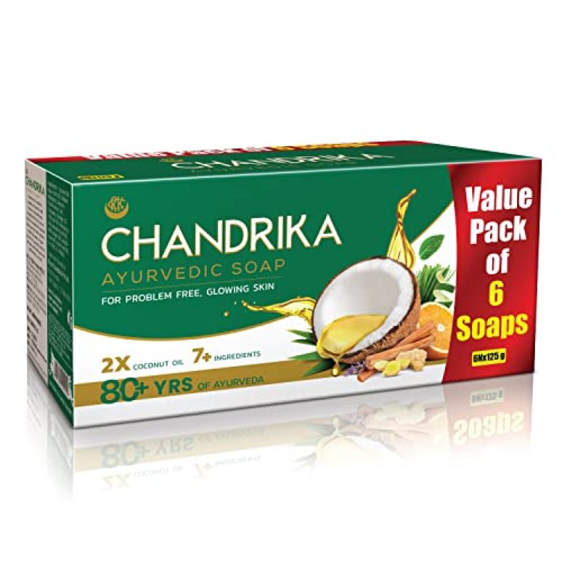Chandrika Ayurvedic Handmade Soap For Clear And Glowing Skin 125G (Pack Of 6)