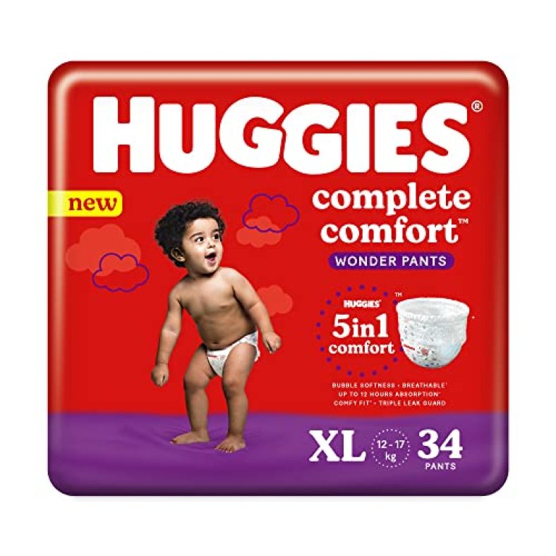 Huggies Wonder Pants, Extra Large (Xl), Size Baby Diaper Pants, 12 – 17 Kg, 34 Count, With Bubble Bed Technology For Comfort