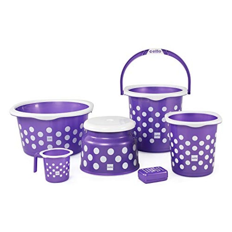 Cello Fusion 6 Piece Plastic Bath Set, Purple