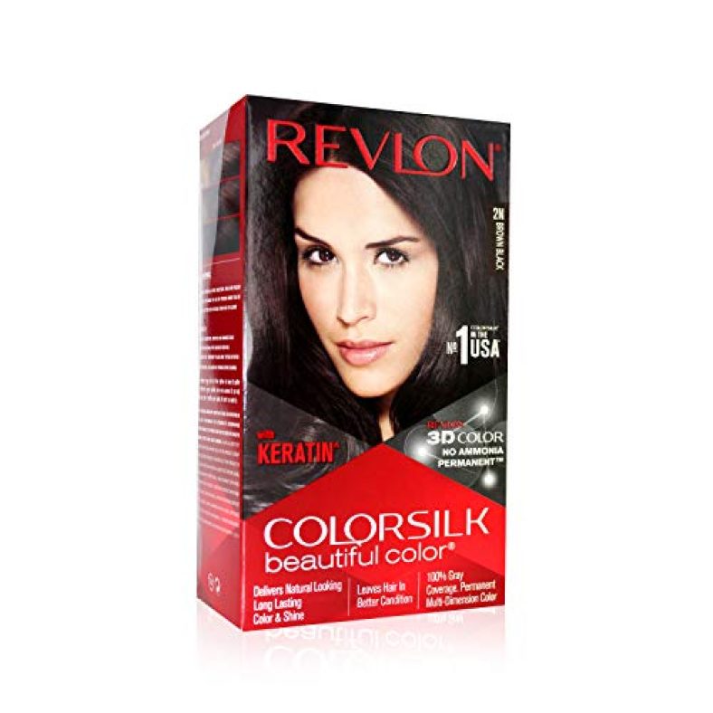 Revlon Colorsilk Beautiful Color, Permanent Hair Color With Keratin, 40Ml + 40Ml + 11.8Ml – Brown Black 2N (Pack Of 1)