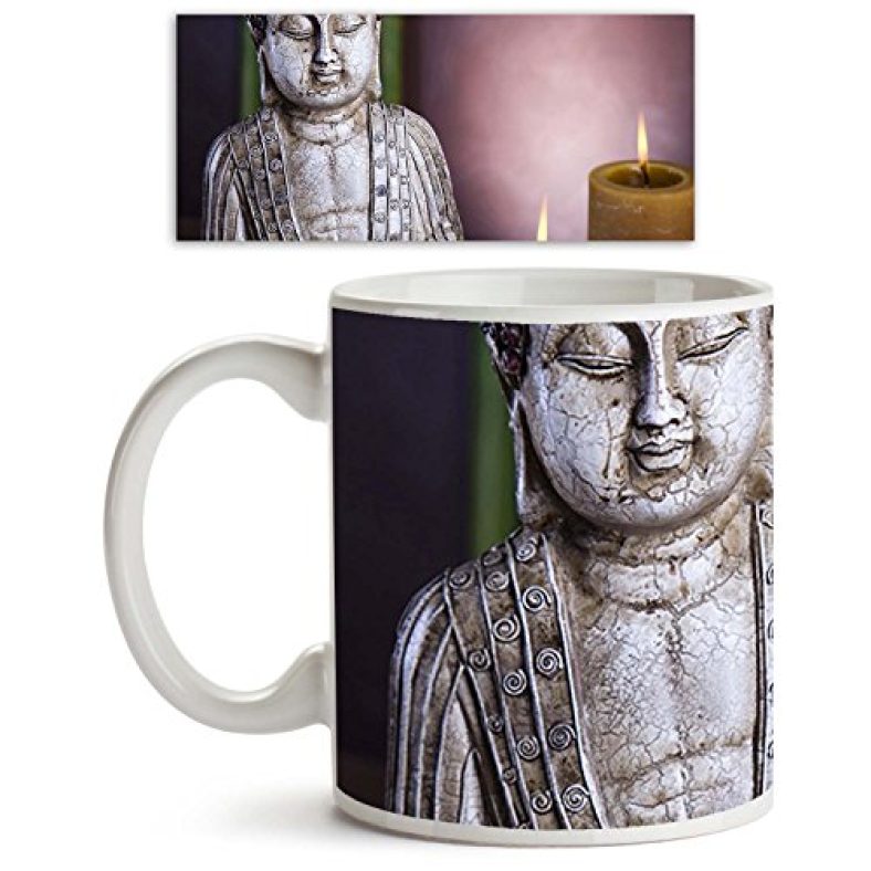 Artzfolio Buddha With Candle Ceramic Coffee Tea Mug Inside White 325Ml Round Mug; Single Piece