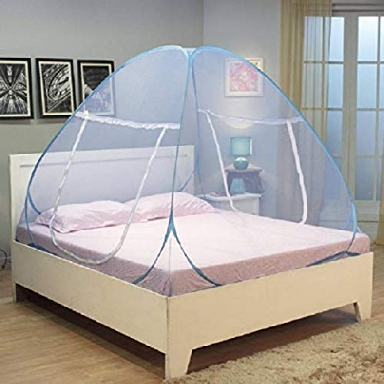Kuber Industries Mosquito Net For Double Bed|Easily Foldable Machardani|Nylon Strong Net|King Queen Size & Corrosion Resistant|Size 200 X 200 X 145 Cm (Blue)