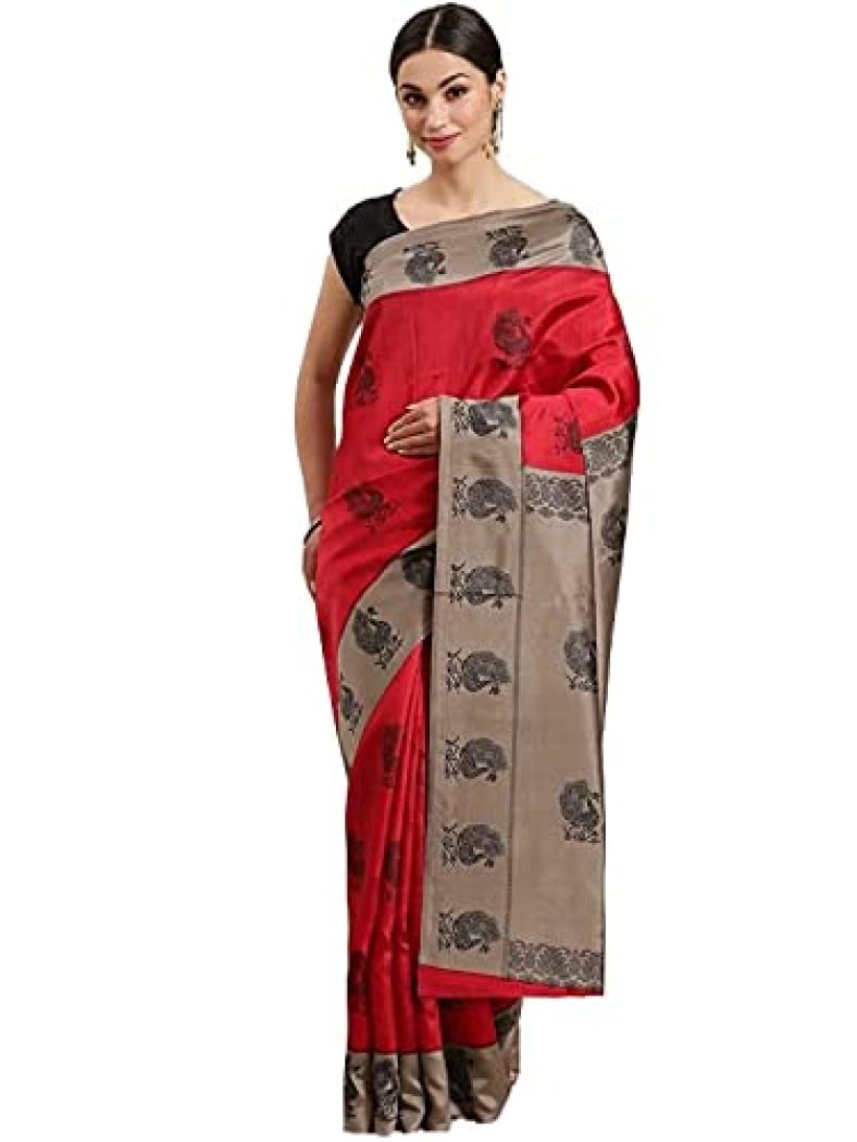 Ishin Women’S Art Silk Maroon & Taupe Printed Saree