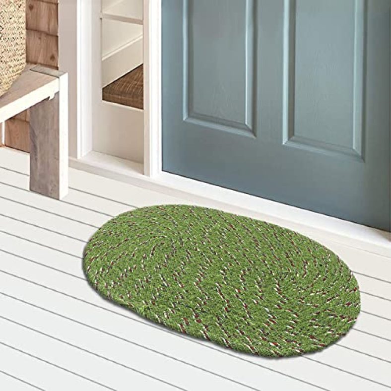 Kuber Industries Cotton Oval Door Mat For Porch/Kitchen/Bathroom/Laundry Room,(Green) 54Km3952