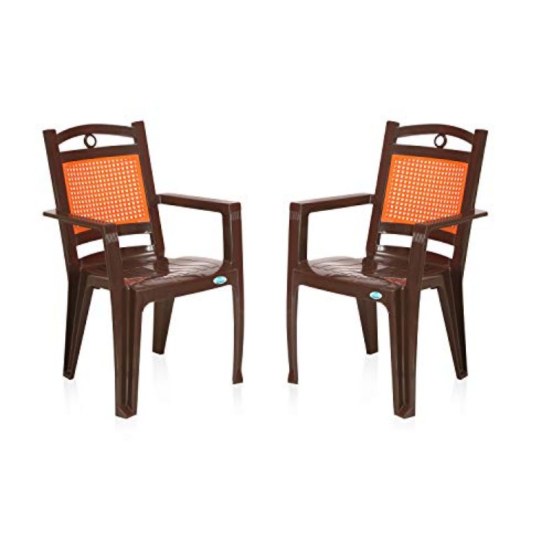 Nilkamal Set Of 2 Chr2197 Plastic Chair, Brown And King Orange