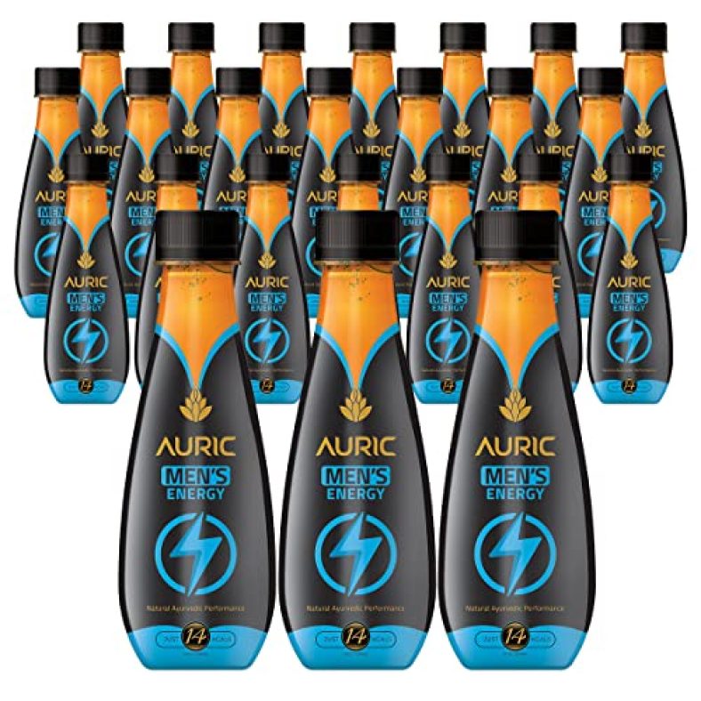 Auric Men’S Energy Drink For Stamina, Endurance & Performance | Natural Ayurvedic Herbs | No Caffeine | Energy Drink Mix (Pomegranate Flavor) In Pack Of 24 Bottles