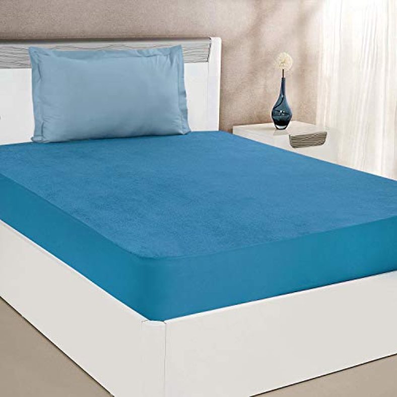 Amazon Brand – Solimo Water Resistant Premium Cotton Mattress Protector ( 75X60 Inches – Queen Bed Size, Blue )