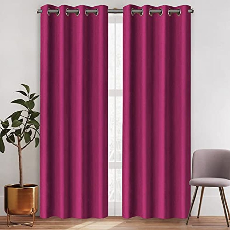 Amazon Brand – Solimo Polyester Solid Crushed Texture Curtain, Long Door, 9 Feet (2.74 M), Magenta, Pack Of 2