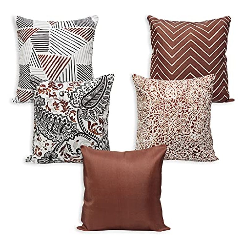 Amazon Brand – Solimo Aspen Polyester Printed Cushion Covers, Set Of 5, 16 X 16 Inch (40.6 X 40.6 Cm)