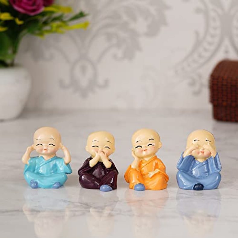 Dinine Craft Baby Monk Set For Living Room / Bedroom / Home / Office House / Desk & Car Dashboard Antique Idol , Art , Decoration , Showpiece, Resin