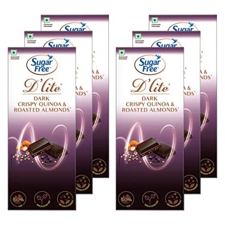 Sugar Free D’Lite Quinoa & Almonds Dark Chocolate Bar, 40G (Pack Of 6)