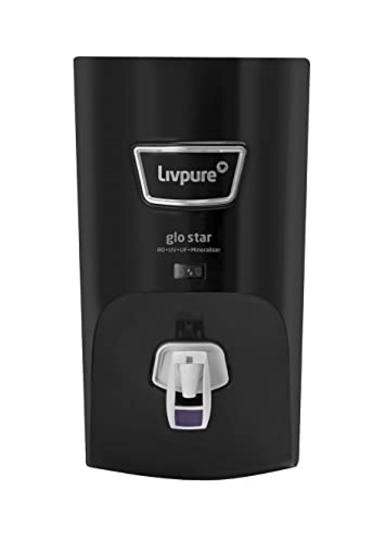 Livpure Glo Star Ro+Uv+Uf+Mineraliser – 7 L Storage, 15 Lph Water Purifier For Home, Suitable For Borewell, Tanker, Municipal Water (Black)
