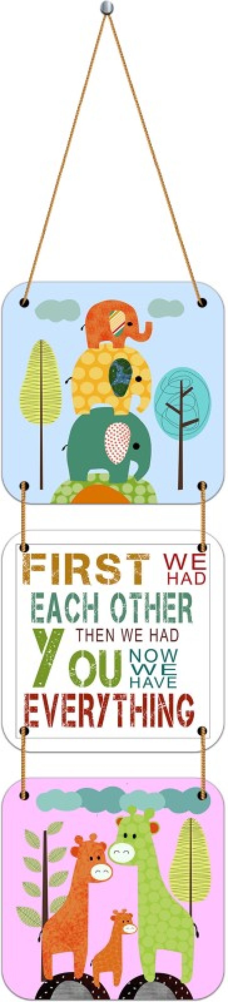 Indianara Set Of 3 Kids Room Wall Hanging Plaques (1051Wh)(Multicolor)