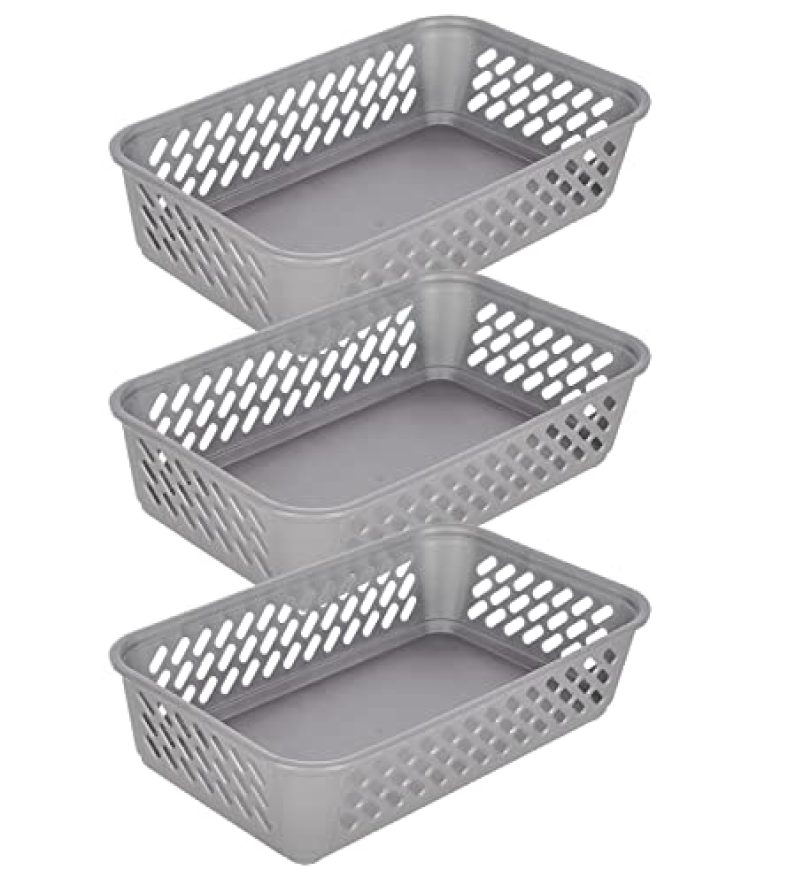 Kuber Industries Multiuses Super Tidy Plastic Tray/Basket/Organizer- Pack Of 3 (Grey) -46Km0575