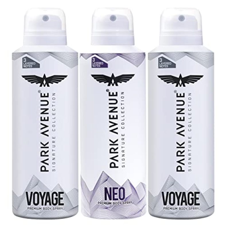 Park Avenue Signature Collection Premium Body Spray For Men, 2 Voyage & 1 Neo Free, Fresh Long Lasting Fragrance (Pack Of 3) 348G/450Ml