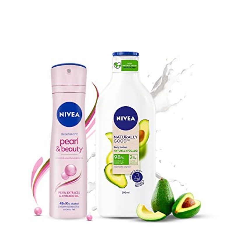 Nivea Pearl And Beauty Deodorant 48 Hours, 150Ml And Nivea Naturally Good, Natural Avocado Body Lotion, 200Ml