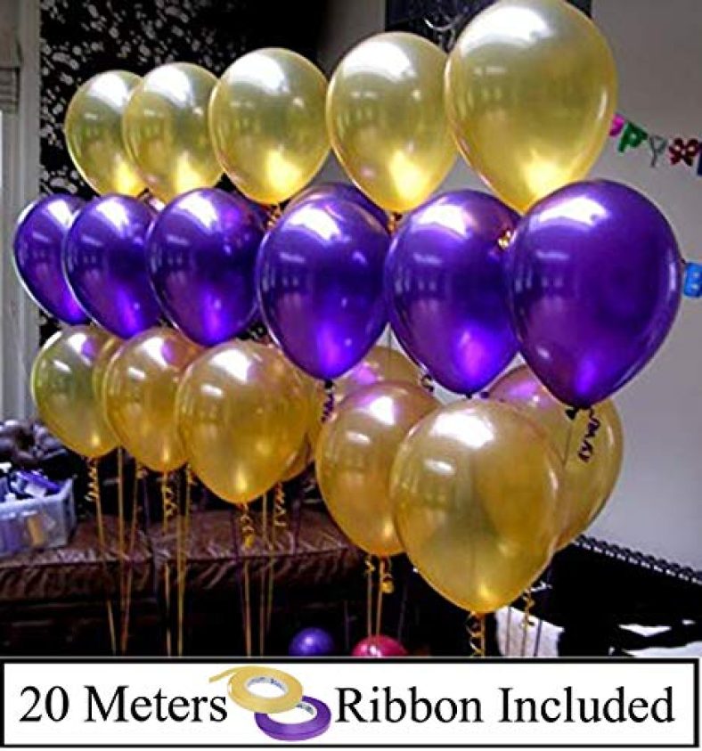 Amfin Metallic Balloons (Purple & Golden_10 Inch_Pack Of 50)