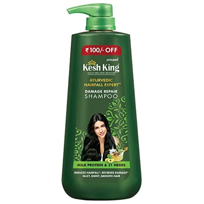 Kesh King Emami No Paraben & No Silicon With The Goodness Of Milk Protein And 21 Ayurvedic Herbs Damage Repair Shampoo For Dry And Frizzy Hair (600 Ml)