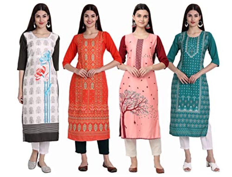 Sancom Women’S Crepe Straight Kurta (290-295-167-302_Multi_M) Multicolour