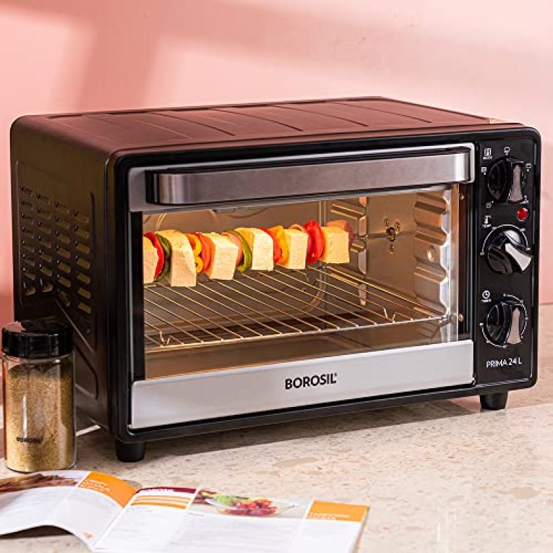 Borosil Prima 24 L Oven Toaster & Grill, Motorised Rotisserie & Convection Heating, 5 Heating Modes, Black