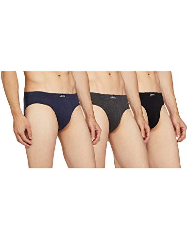 Levi’S Men’S Cotton Style #011 Comfort Regular Fit Solid Brief (Pack Of 3) (#011-Brief-Dk Gmel/Blk/Nmel-P3_Dark Grey, Black, Navy Melange_L)