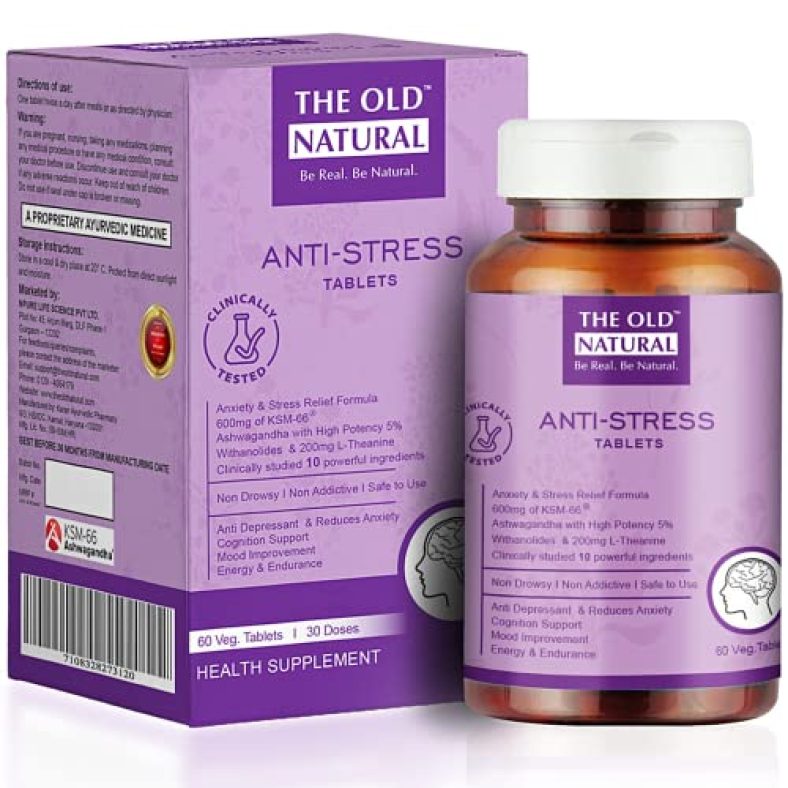 The Old Natural Anti Stress Tablets – Ksm 66 Ashwagandha Extract, L-Theanine, Brahmi, Chamomile Combination For Relieving Stress, Tension & Anxiety Relief Ii Energy & Endurance, Muscle Strength & Recovery – 60 Veg. Tablets