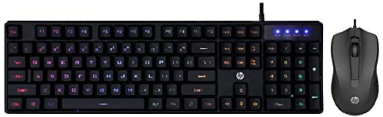 Hp K300 Backlit Membrane Wired Gaming Keyboard With Mixed Color Lighting&Wired Mouse 100 With 1600 Dpi Optical Sensor,Usb Plug-And -Play,Ambidextrous Design,Built-In Scrolling And 3 Handy Buttons