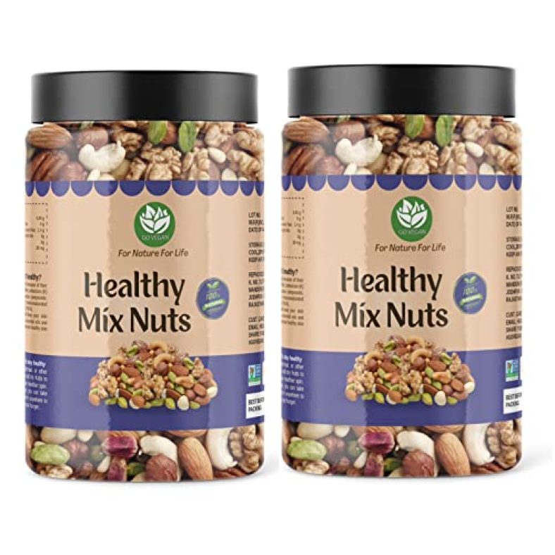 Go Vegan Combo Pack Of Natural Mix Dry Fruits And Nuts | Mix Dry Fruits 500 Gm Each Total 1 Kg Healthy For Every Occasion Fresh And Healthy Dry Fruits [Jar Pack]