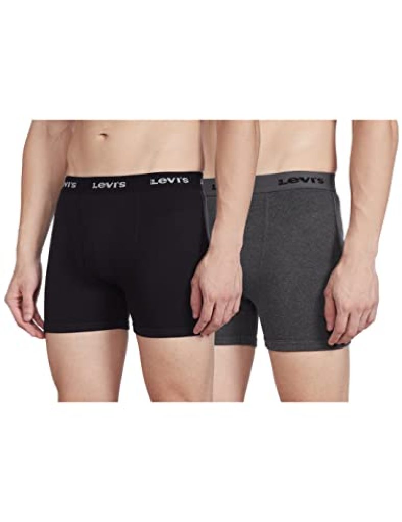 Levi’S Men’S Cotton Style #001 Classic Regular Fit Solid Boxer (Pack Of 2) (#001-Boxer Brief-Dk Gmel/Blk-P2_Dark Grey Melange, Black_L)