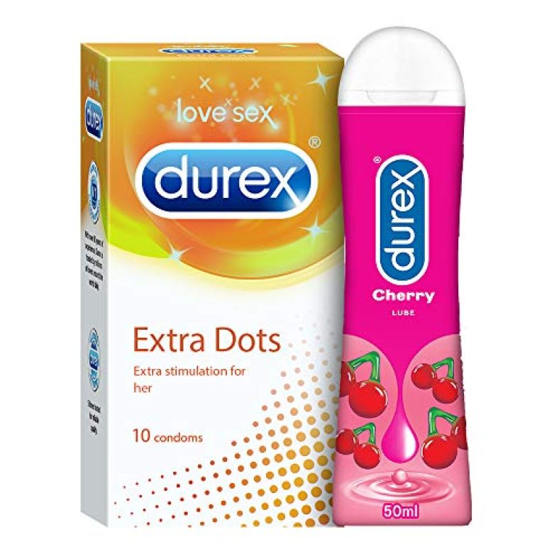 Durex Extra Thin Condoms For Men – 10 Count With Durex Lube Cherry Flavoured Lubricant Gel For Men & Women – 50Ml | Water Based Lube | Suitable For Use With Toys