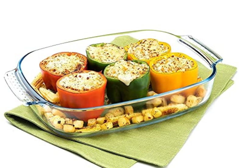 Signoraware Bake ‘N’ Serve Deep Rectangular Bakeware Safe And Oven Safe Glass Dish Tray | Borosilicate Glass Bowl Container | Microwave Oven Safe Baking (3800Ml, Set Of 1, Clear)