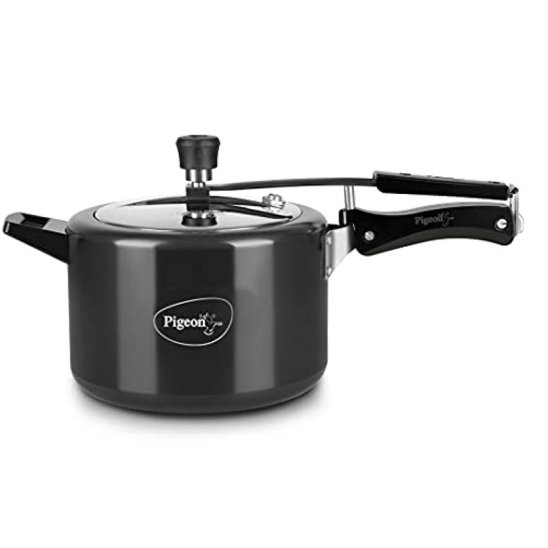 Pigeon By Stovekraft Titanium Induction Base Inner Lid Hard Anodised Aluminium Pressure Cooker, 5 Litres, Black, Standard (12422)