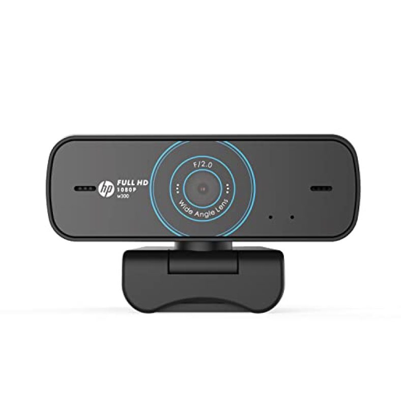 Hp W300 1080P 30 Fps Fhd Webcam With Built-In Dual Digital Mic, Plug And Play Setup, Wide-Angle View For Video Calling On Skype, Zoom, Microsoft Teams And Other Apps/ 1 Year Warranty (1W4W5Aa),Black