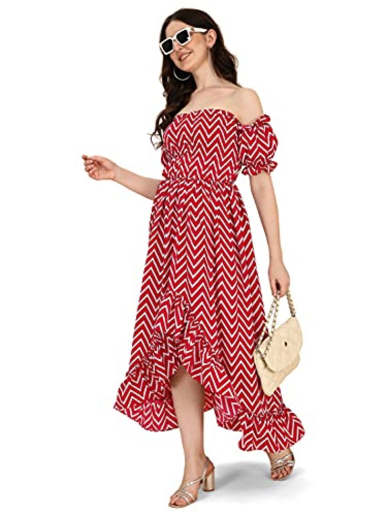 Oomph! Midi Dresses For Women, Off Shoulder, Red – Md328