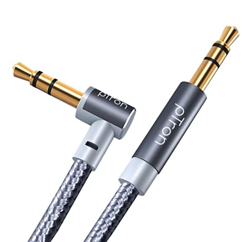 Ptron 3.5Mm Male To Male Stereo Aux Cable, Compatible With Smartphones/Tablets, 90 Degree Gold-Plated Connectors, Solero A15 Tangle-Free Metal Shell Audio Cable (Nylon Braided, 1.5M, Grey)