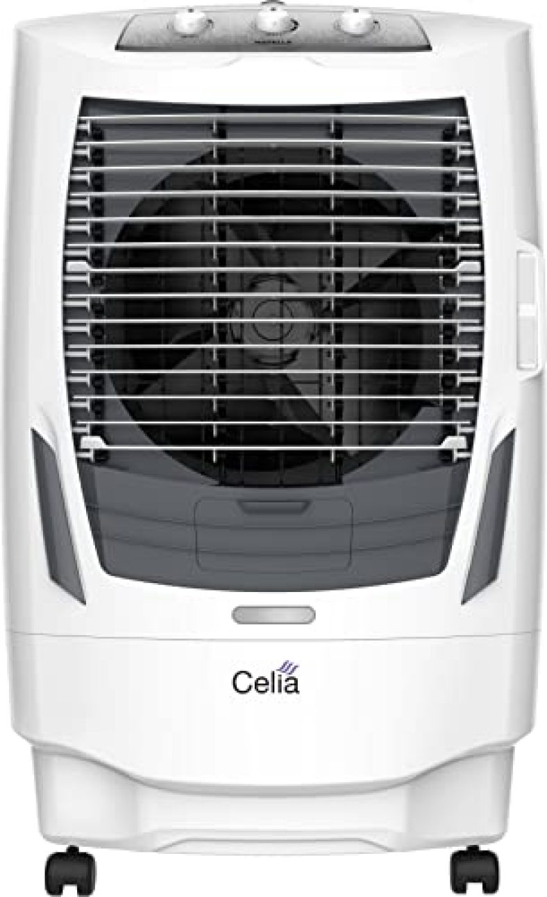 Havells Celia 55 Litres Desert Air Cooler With Honeycomb Pads, Powerful Air-Delivery, Collapsible Louvers (55L, White & Grey)