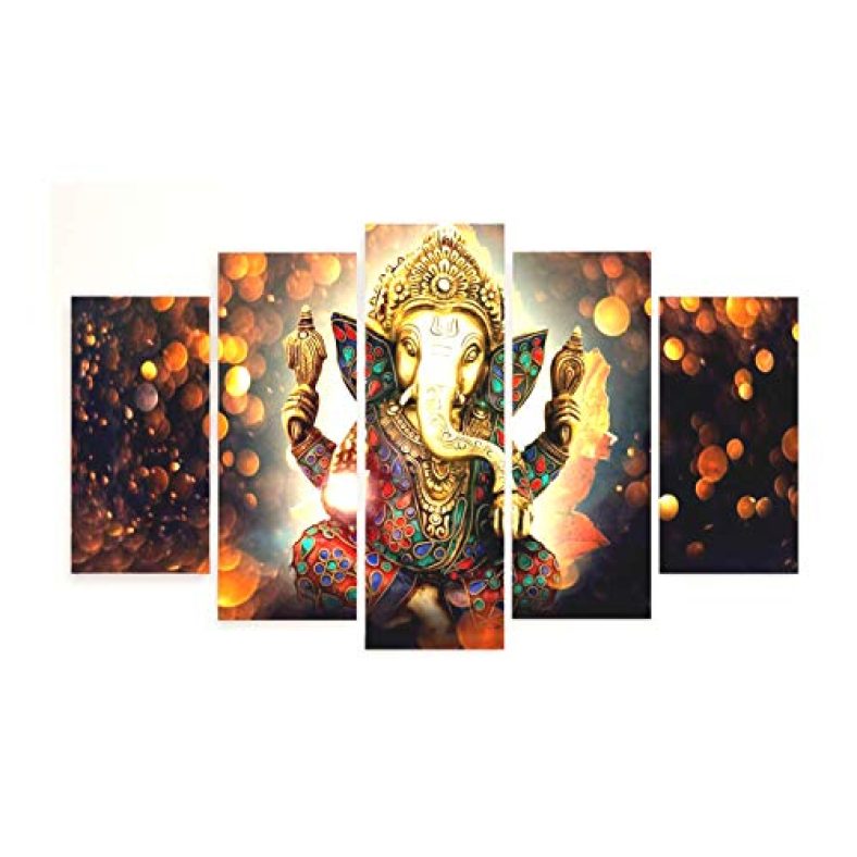 Paper Plane Design ‘Ganesha’ 5 Panel Split Painting (55.88 Cm X 101.6 Cm X 5 Cm)