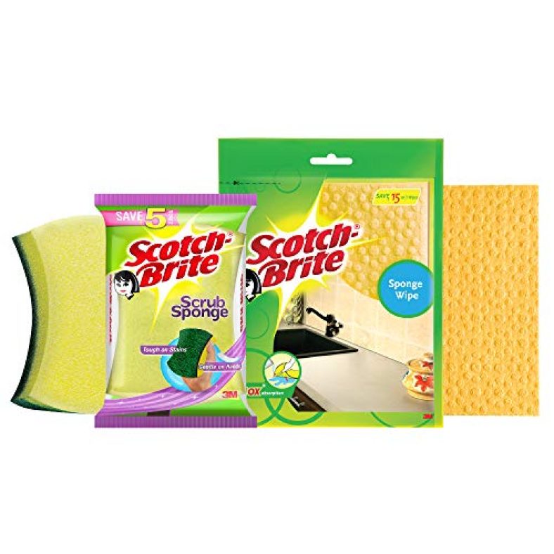 Scotch-Brite Scrub Sponge Large (Pack Of 2) And Sponge Wipe Large (Pack Of 3)