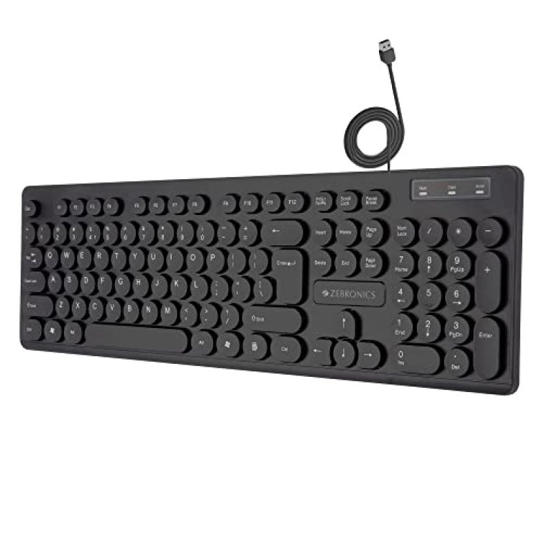 Zebronics K24 Usb Keyboard With Long Life 8 Million Keystrokes, Silent & Comfortable Use, Slim Design, Retractable Stand, 1.5 Meter Textured Cable, Chiclet Keys And Uv Coated Keycaps